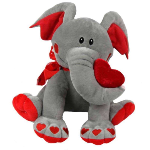 Grey and Red 15 Inch Elephant Soft Toy with Heart Paws